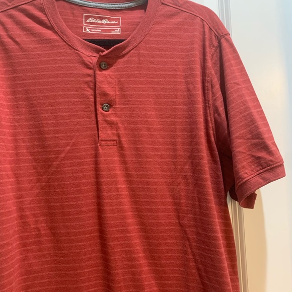 Eddie Bauer Mens Short Sleeve Shirt Burnt Red Stripe L Armpit To Armpit 24”. - Picture 4 of 6